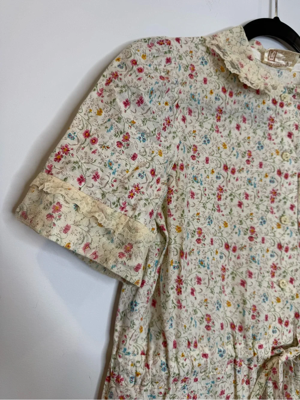 Vintage Cottagecore Floral Dress Lace Collar Prairie Midi Romantic Feminine - Picture 3 of 11